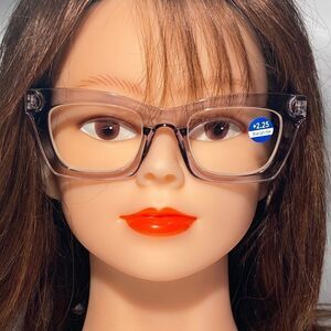1178 Gretchen Reading Glasses 2.5 Square Clear Grey Oversize NWT